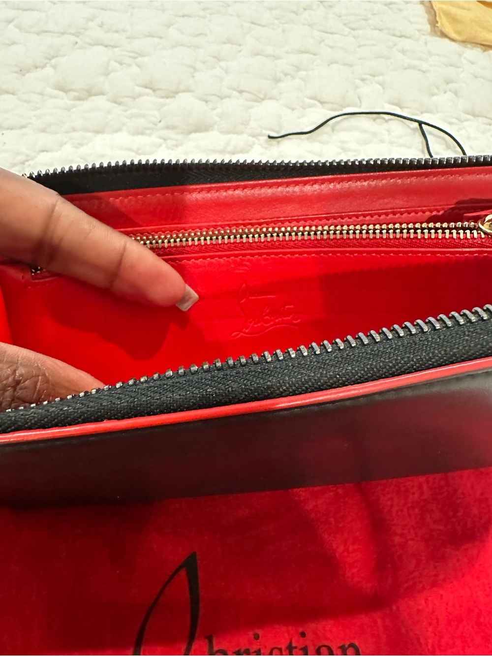 Christian Louboutin Black Exterior with Red Interior Zip Wallet